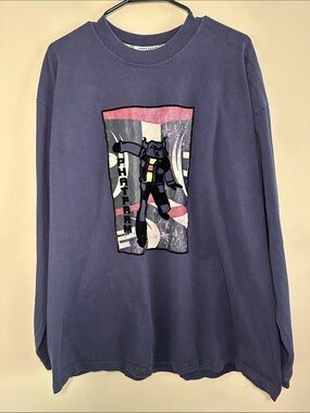 Phat Farm vintage men's velour bull 90s vintage navy long sleeve t-shirt